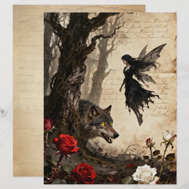 O Lobo e o Papel de Álbum de Recortes da Fada (Frente/Verso)