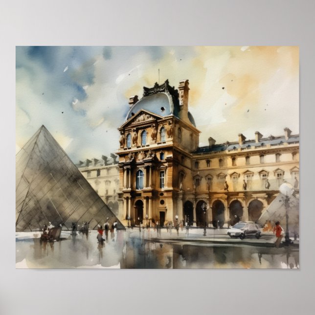 O Louvre Paris Landscape Art Impressão (Frente)