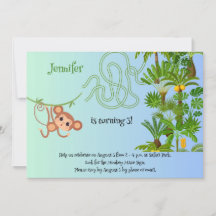 O macaco e as bananas fazem convites de aniversári