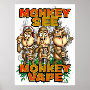 O macaco vê o poster de Vape do macaco