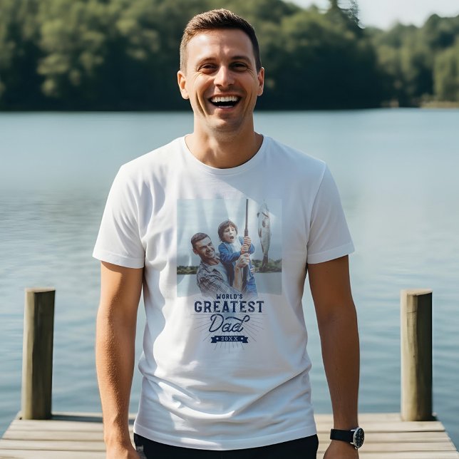 O maior Dia de os pais personalizado de fotos do P (World's Greatest Dad Custom Photo Father's Day Tri-Blend Shirt)