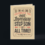 O mais lendário genro de todos os cartões de ponto<br><div class="desc">Diga Feliz Aniversário ao seu Filho Passo com esta divertida carta estilo tipografia estilo poster com a mensagem, "Chegou a hora de celebrar o Filho Passo mais lendário de todos os tempos." Design é acentuado com o desenho polegar para cima, estrelas e outros sotaques tipográficos. Design é acentuado com o...</div>