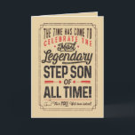 O mais lendário genro de todos os cartões de ponto<br><div class="desc">Diga Feliz Aniversário ao seu Filho Passo com esta divertida carta estilo tipografia estilo poster com a mensagem, "Chegou a hora de celebrar o Filho Passo mais lendário de todos os tempos." Design é acentuado com o desenho polegar para cima, estrelas e outros sotaques tipográficos. Design é acentuado com o...</div>