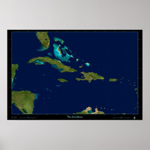 O mapa de foto satélite das caraíbas do poster