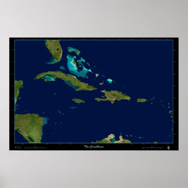 O mapa de fotos do poster do satélite de Caribe (Frente)