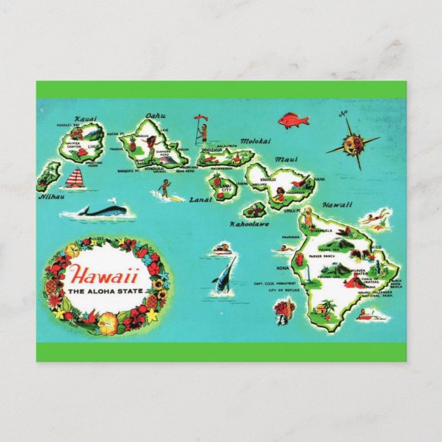 O Mapa do Cartão Postal das Ilhas Havaianas (Frente)
