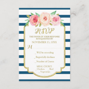 O marinho listra as flores cor-de-rosa RSVP