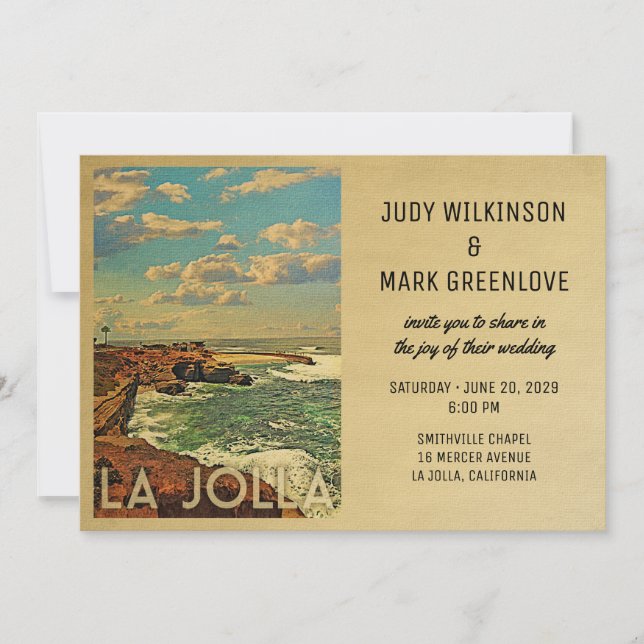 O Médio do Casamento de La Jolla, Convite Vintage (Frente)