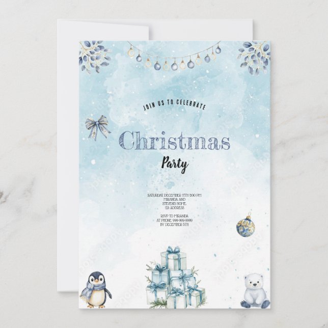 o melhor convite de Natal azul e branco (Frente)