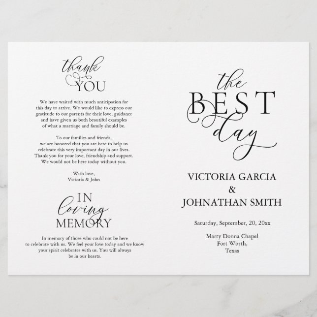 O Melhor Dia, Cerimônia de Casamento, Programa de  (Frente)