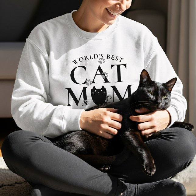 O Melhor Gato Da Mãe Imprime Uma Camiseta Gelada (World's Best Cat Mom sweatshirt because you are the best Cat Mom)