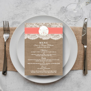 O menu coral da coleção do casamento do dólar d