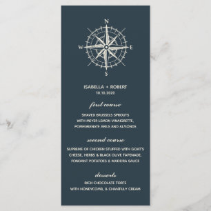 O menu náutico azul do casamento do compasso