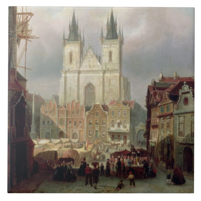 O mercado velho em Praga, 1881 (óleo no canva (Frente)