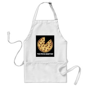 O mestre da pizza adiciona o avental conhecido da