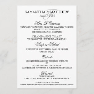 O modelo do menu do casamento PERSONALIZA