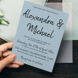 O moderno convite de casamento azul