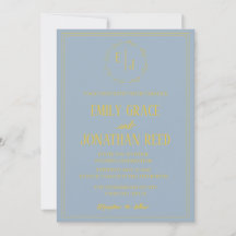 O Monograma: Convite de Casamento Azul Empoeirado