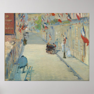 O Mosnier Rue com Bandeiras por Manet - Poster
