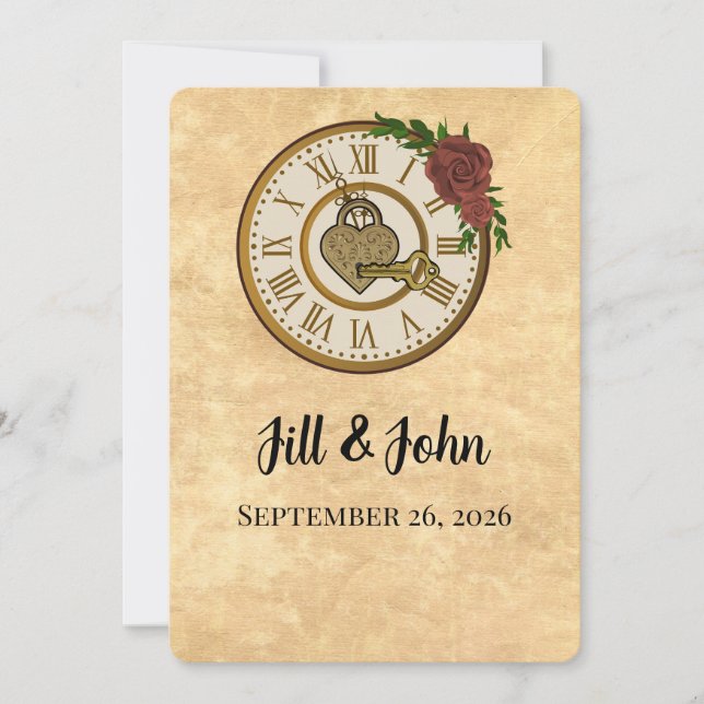 O Nocturno Atemporal: Convite Coração de Relógio (Frente)