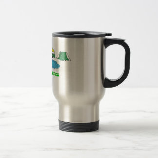 O ônibus verde aventura-se a caneca de viagem