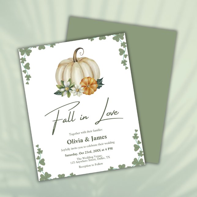 O orçamento cai no amor Sage convite para casament (Budget Fall in Love Greenery Sage Green Pumpkin Wedding Invitation  )