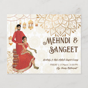 O orçamento de Mehndi convida com uma linda noiva 