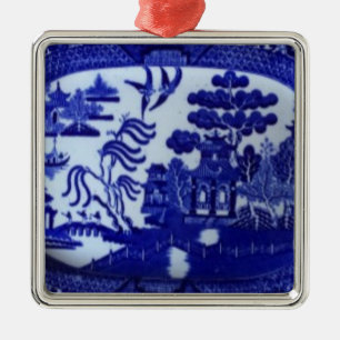 O ornamento azul quadrado do salgueiro ilumina