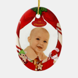 ø Ornamento do Oval do quadro da foto do Natal