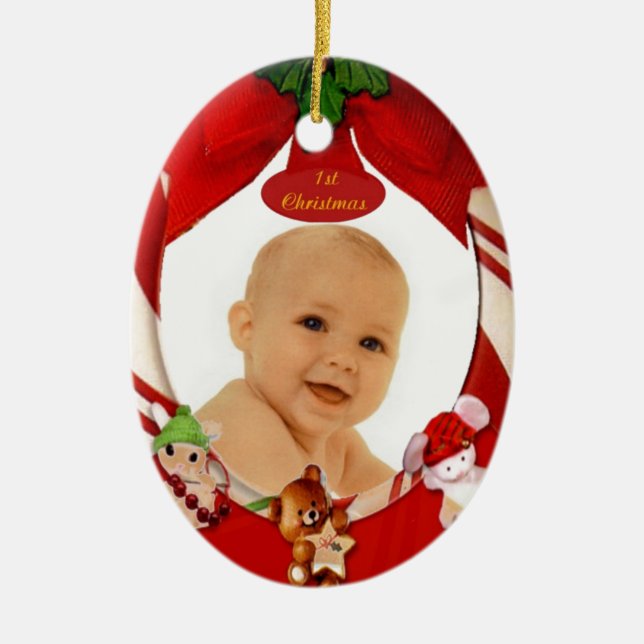 ø Ornamento do Oval do quadro da foto do Natal (Frente)