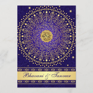 O ouro azul Hindu de Ganesh enrola o convite de