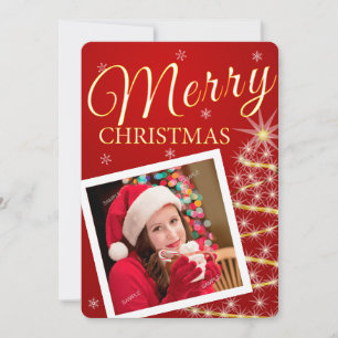 O Ouro Elegante Stars One Photo Christmas Card (Um