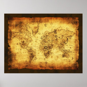O ouro tonificou o poster do mapa de Velho Mundo