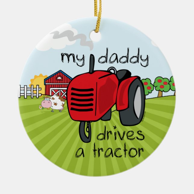 O pai conduz um ornamento da lembrança do trator (Frente)