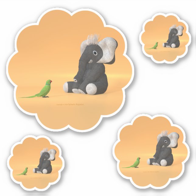 O papagaio encontra um adesivo elefante recheado (Frente)
