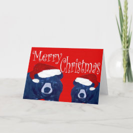 O Papai Noel dá cartões de Natal.