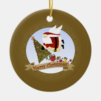 O papai noel entrega enfeites de natal de |