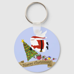 O papai noel entrega o chaveiro do Natal de