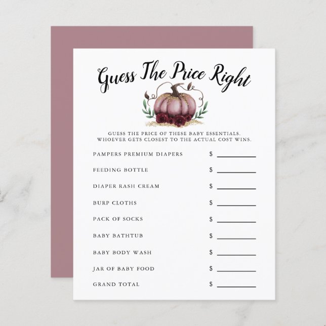 O Pequeno Chá de fraldas De Abóbora Rosa Adivinha  (Frente/Verso)