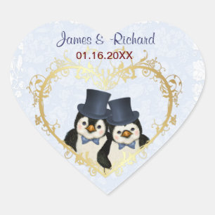 O pinguim prepara etiquetas do casamento -