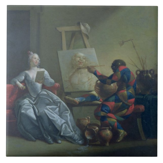 O pintor do Harlequin, c.1742 (óleo em canvas) (Frente)