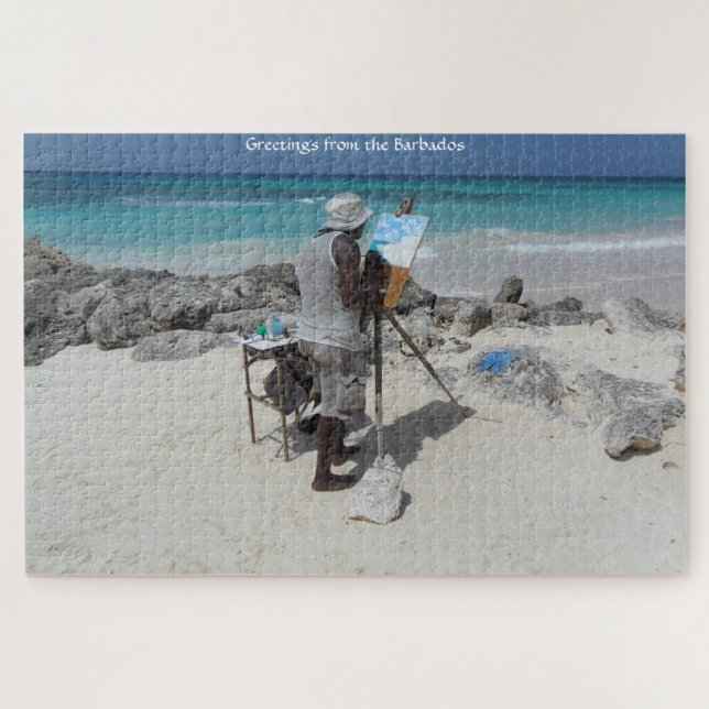 O Pintor na Praia Barbados. Quebra-Cabeça (Horizontal)