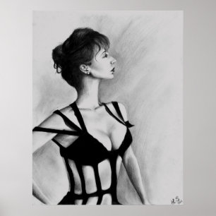 O poster da dama Original Arte Retrato Desenho