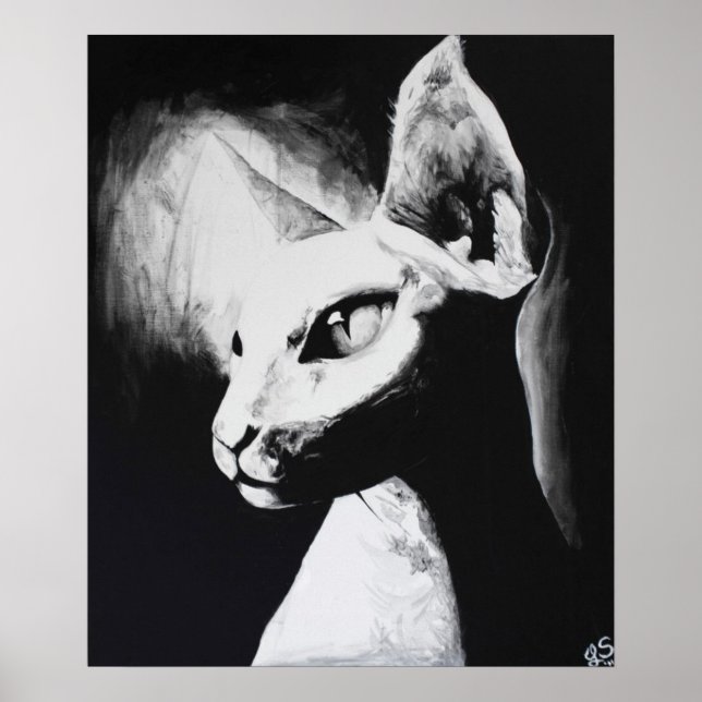 O Poster de Arte Original do Feline de Gato Sphynx (Frente)