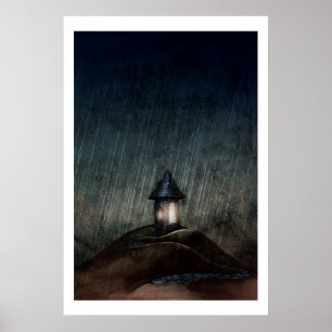 O poster ilustrado da arte "aquece-se quando chove