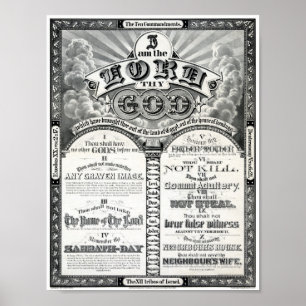 O Poster vintage Dez Mandamentos 1876 Restaurado
