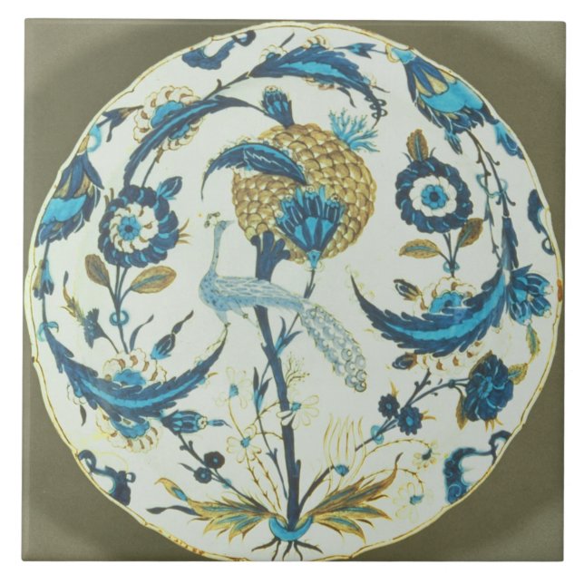 O prato de Iznik pintado com um pavão (Frente)