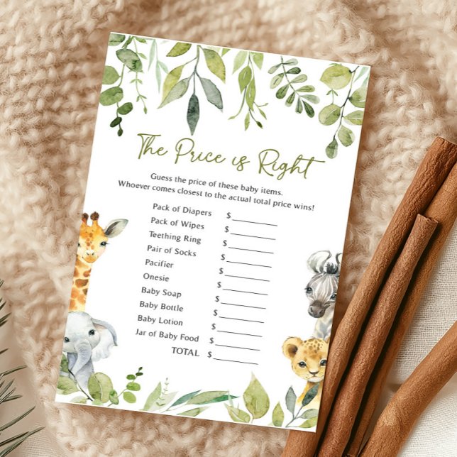 O preço do Chá de fraldas Safari selvagem é o jogo (Wild One Safari Baby Shower Game)