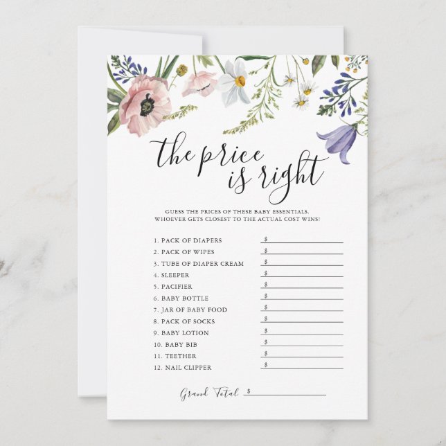 O Preço É O Cartão De Jogo Do Chá de fraldas Certo (Frente)