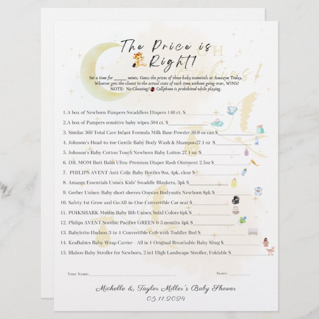 O preço é o jogo certo do Chá de fraldas, são gême (Frente/Verso)